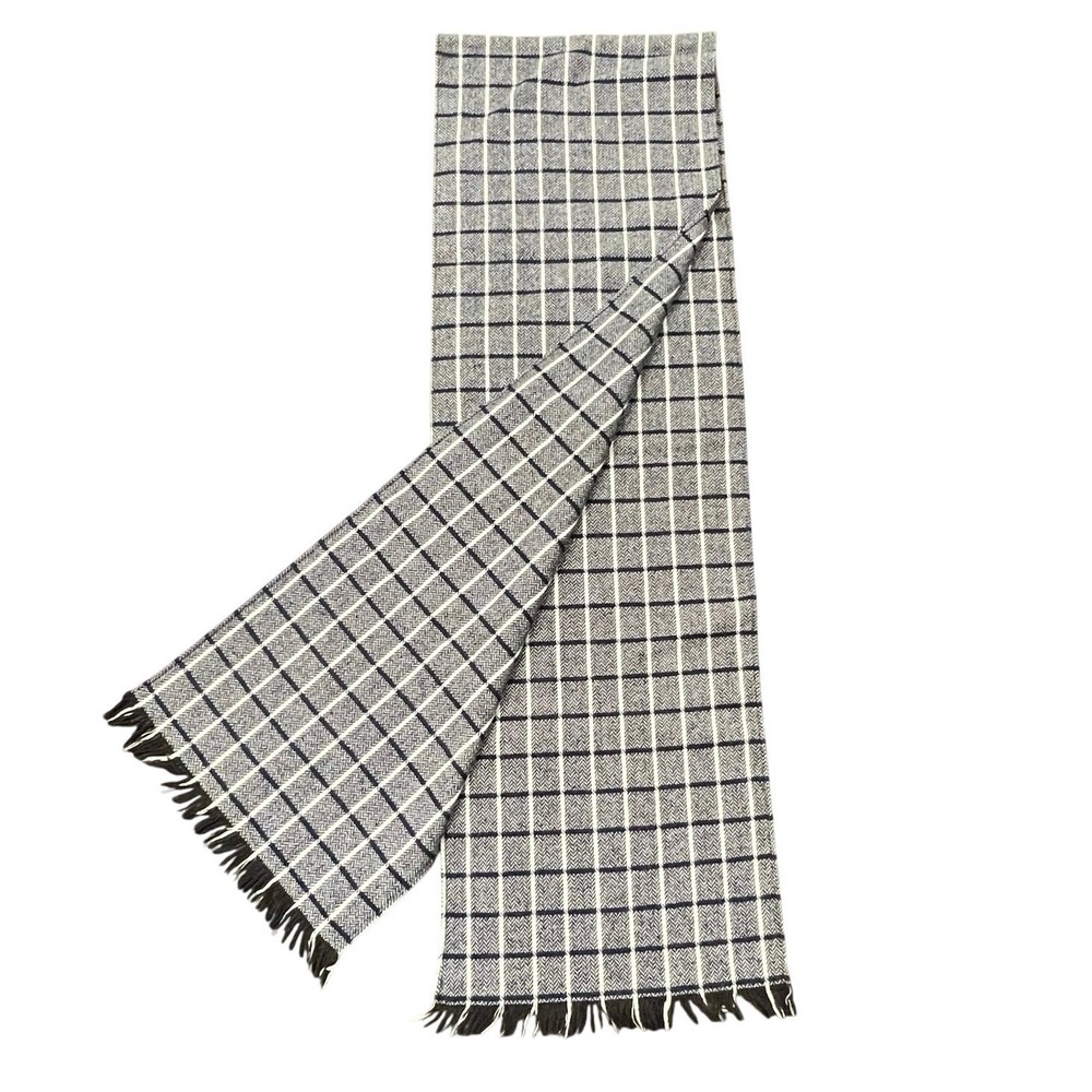 Evan Picone Mens Wool Scarf Navy White Black 10 1/2 x 68" Fringe VGC